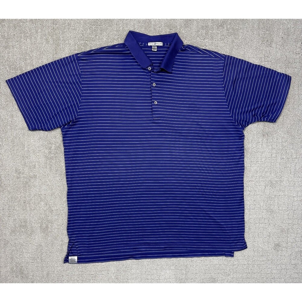 Peter Millar Men's XXL Golf Polo Shirt Blue White Striped 100% Cotton